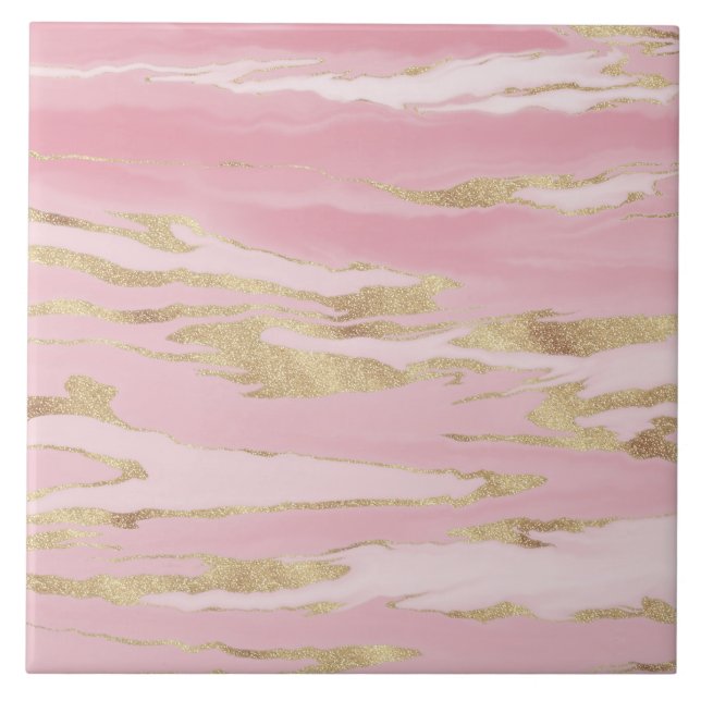 Gold Pink Marble Abstract Painting Ceramic Tile (Front)