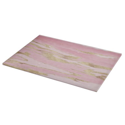 Gold Pink Marble Abstract Painting Cutting Board