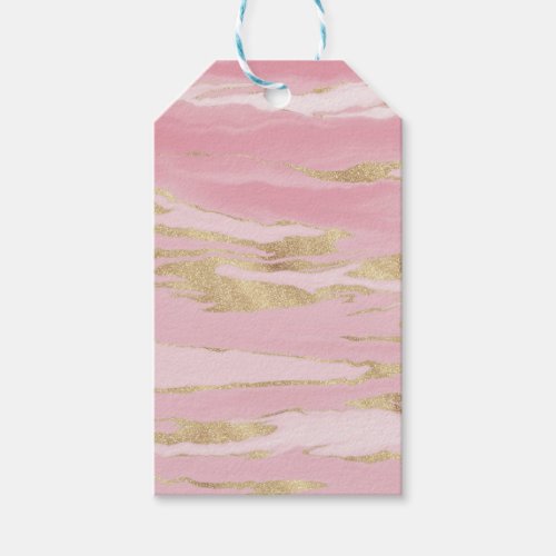 Gold Pink Marble Abstract Painting Gift Tags