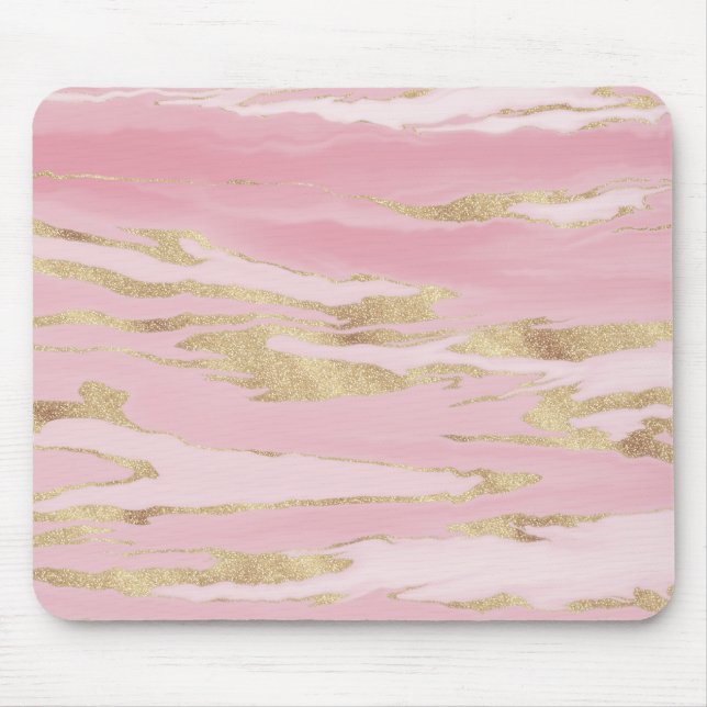 Gold Pink Marble Abstract Painting Mouse Pad (Front)