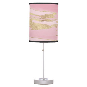Gold Pink Marble Abstract Painting Table Lamp