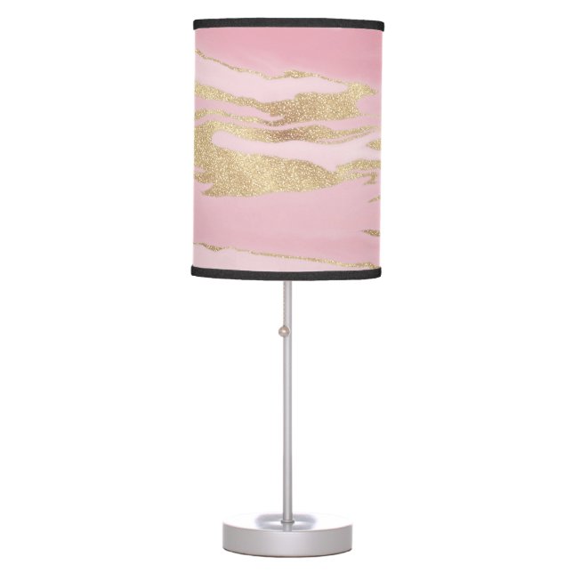Gold Pink Marble Abstract Painting Table Lamp (Front)