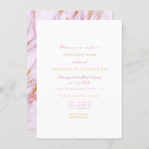 Gold Pink Marble Birthday Party Pastel Forma White Invitation