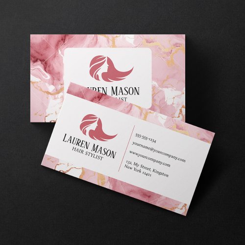 Gold Pink Marble Hair Stylist Hair Salon Business Card