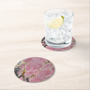 Gold Pink Marble Pattern Round Paper Coaster