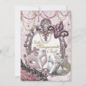 Gold Pink Masquerade Birthday Party Invitations (Front)
