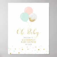 Gold Pink Mint Gender Neutral Baby Shower Welcome Poster