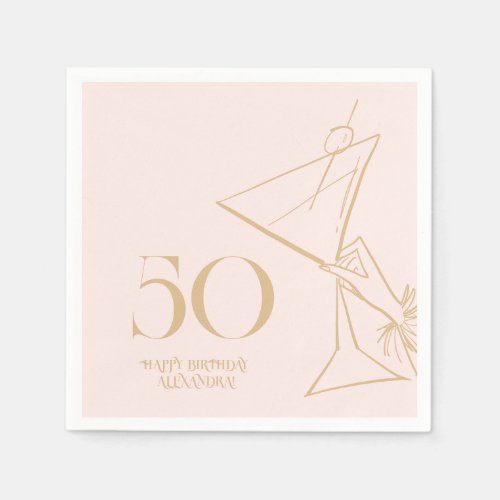 Gold Pink Modern 50th Adult Birthday Napkin