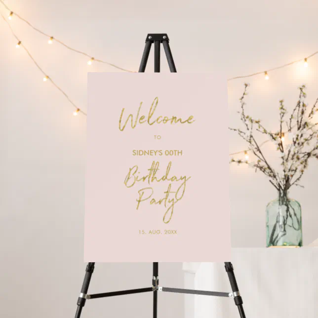 Gold & Pink Modern Birthday Party Welcome Sign | Zazzle