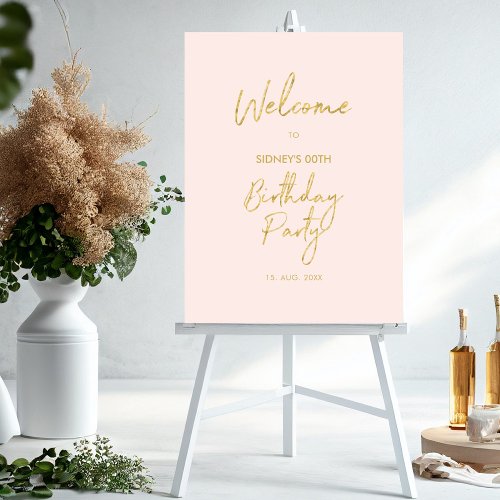 Gold  Pink Modern Birthday Party Welcome Sign