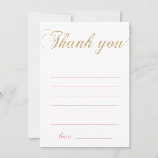 Gold & Pink | Modern Girl Party Thank You Note (Front)
