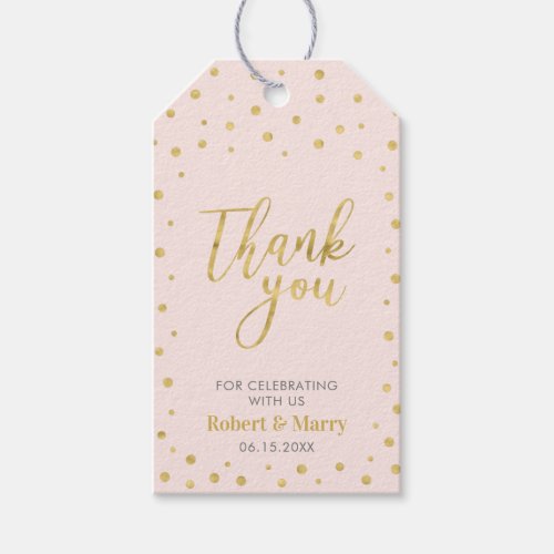 Gold  Pink Modern Wedding Thank you Tag