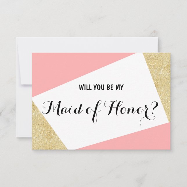 Gold pink modern Will you be my Maid of Honor Invitation (Front)