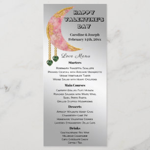 Gold Pink Moon Green Heart Jewel Valentine’s Day Menu