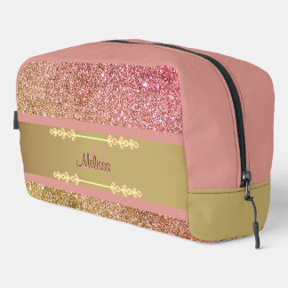 Gold Pink Ombre Glittery Glam Name Monogram Girly Dopp Kit