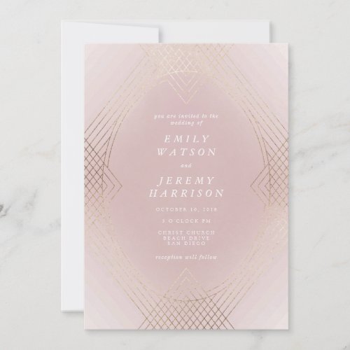 Gold Pink Oval Geometric Art Deco Gatsby Wedding Invitation