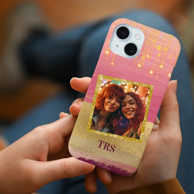 Gold Pink Paint Strokes and Twinkle Lights Photo Case-Mate iPhone Case (Creator Uploaded)