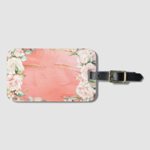 Gold Pink Peach Floral Watercolor Elegant Luggage Tag
