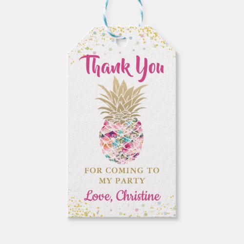 Gold Pink Pineapple Floral Thank You Gift Tags