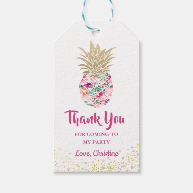 Gold Pink Pineapple Floral Thank You Gift Tags