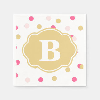 Gold Pink Polka Dot Monogram Napkins