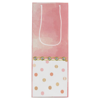 Gold, Pink, Polkadot, Pastel, Girly, Sweet, Chic Wine Gift Bag