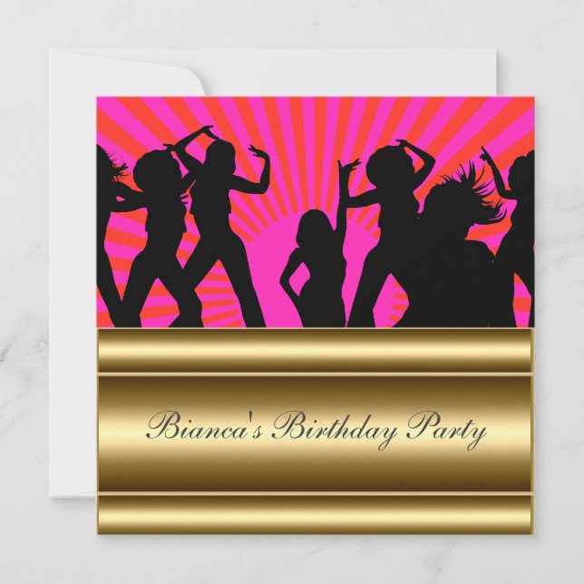Gold pink Popular Disco Any Birthday Invitation (Front)