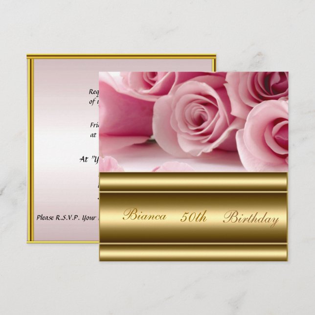 Gold pink Popular Elegant 50th Birthday Invitation (Front/Back)