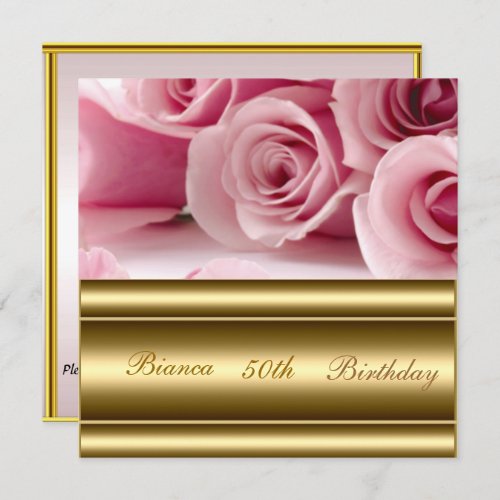 Gold pink Popular Elegant 50th Birthday Invitation