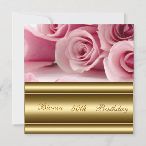Gold pink Popular Elegant 50th Birthday Invitation