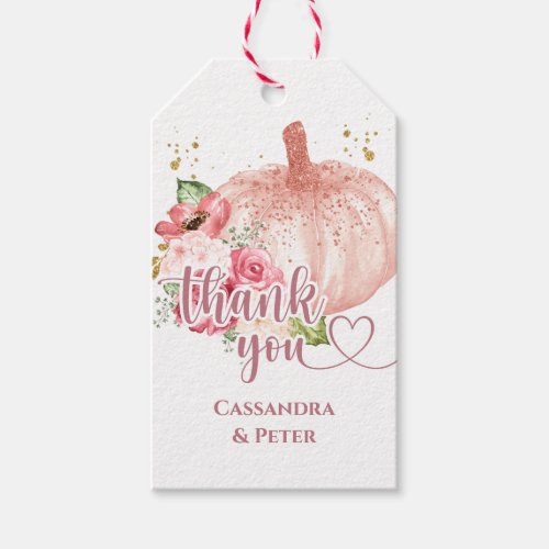 Gold Pink Pumpkin Baby Shower Blush Floral Favor Gift Tags