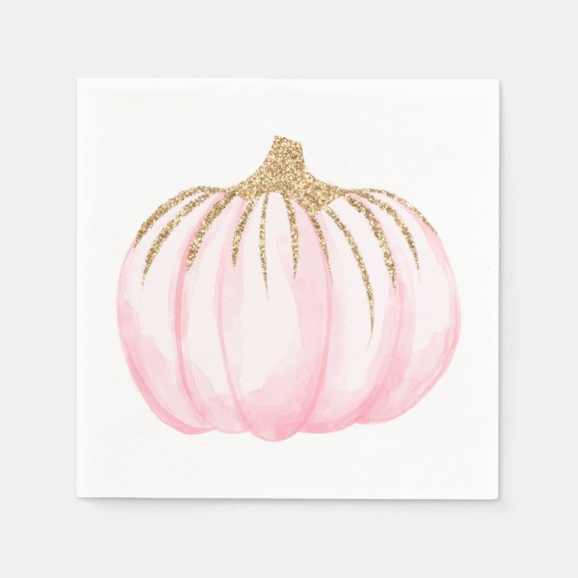 Gold Pink Pumpkin Halloween Thanksgiving Party Napkins (Front)