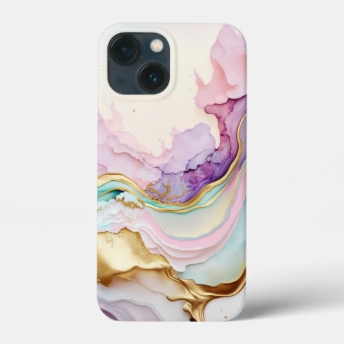 Gold Pink Purple Blue Abstract Marble Waves iPhone 13 Mini Case
