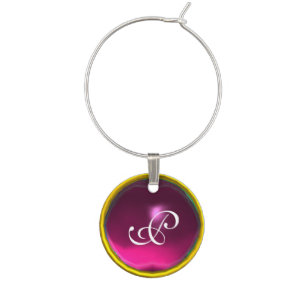 GOLD PINK PURPLE FUCHSIA AMETHYST GEM MONOGRAM WINE GLASS CHARM
