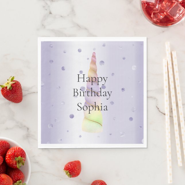 Gold Pink Purple Lime Dots Unicorn Birthday  Napkins (Insitu)