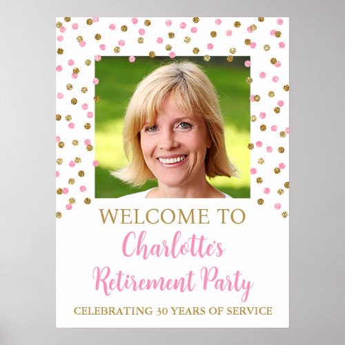 Gold Pink Retirement Party Custom 18x24 Photo Poster