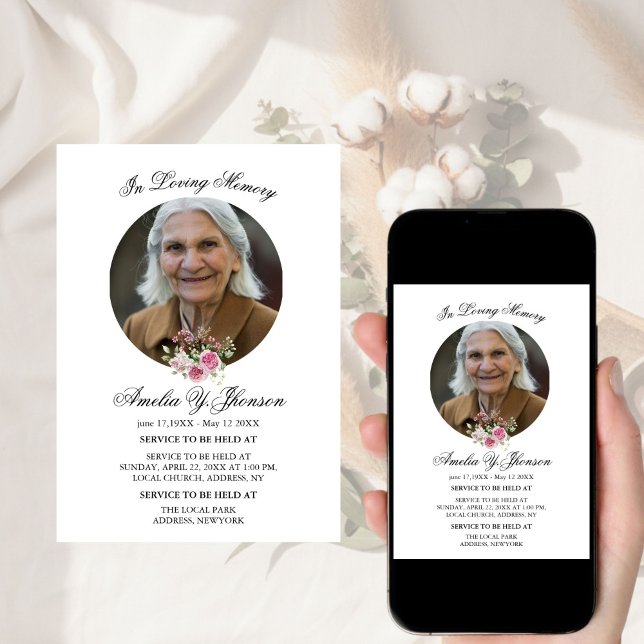 Gold Pink Rose Funeral In Loving Memory, Funeral  Invitation (Creator Uploaded)