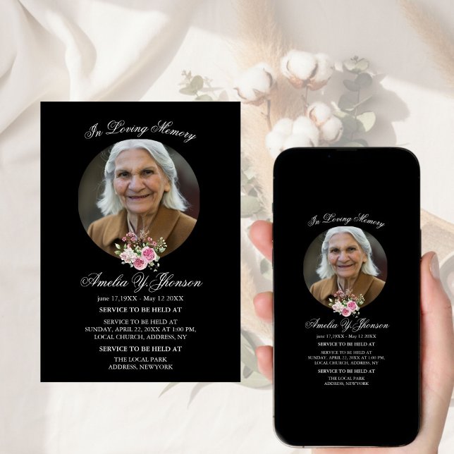 Gold Pink Rose Funeral In Loving Memory, Funeral  Invitation (Creator Uploaded)