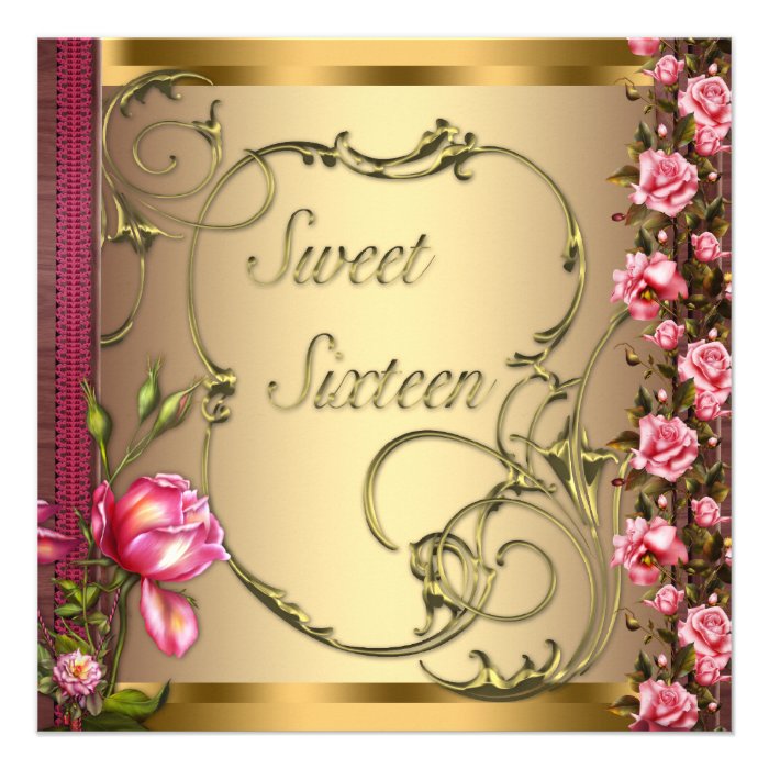 Gold Pink Rose Sweet Sixteen Birthday Party Personalized Invitations