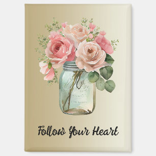 Gold Pink Roses Floral Magnet