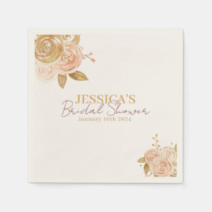 Gold Pink roses simple minimal Bridal Shower Napkins