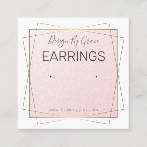 Gold Pink Shimmer Earrings Display Packaging Square Business Card