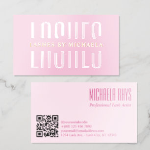 Gold Pink Shiny Lashes Typography Foil Spot Gloss Business Cards