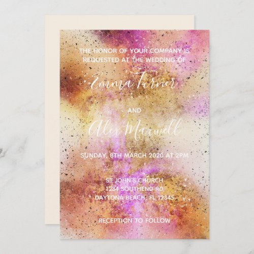 Gold Pink Sky Wedding Invitation Script Postcard