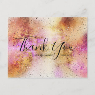 Gold Pink Sky Wedding Thank You Script Postcard