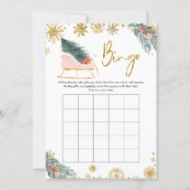 Gold Pink Sleigh Winter Baby Shower Baby Bingo Invitation