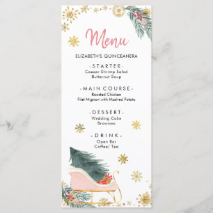 Gold Pink Sleigh Winter Snowflake Baby Shower Menu