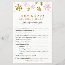 Gold-Pink Snowflake Baby Shower Mommy Game Card