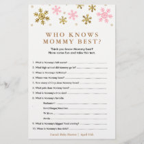 Gold-Pink Snowflake Baby Shower Mommy Game Card