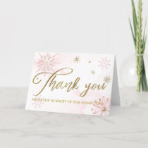 Gold Pink Snowflake Girl Baby Shower Thank You